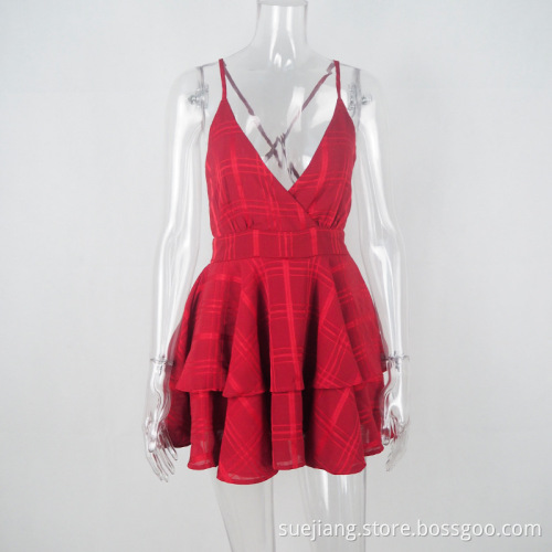 Women Sexy Mini Lace V-Neck Halter Mesh Dress
